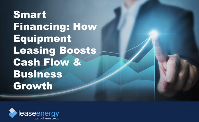 Cover image showing a man in suit in background with a business trajectory chart to illustrate how equipment leasing boosts cash flow and business growth