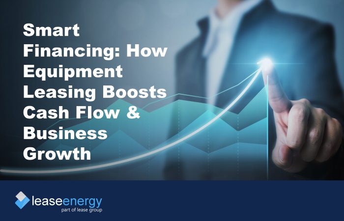 Cover image showing a man in suit in background with a business trajectory chart to illustrate how equipment leasing boosts cash flow and business growth
