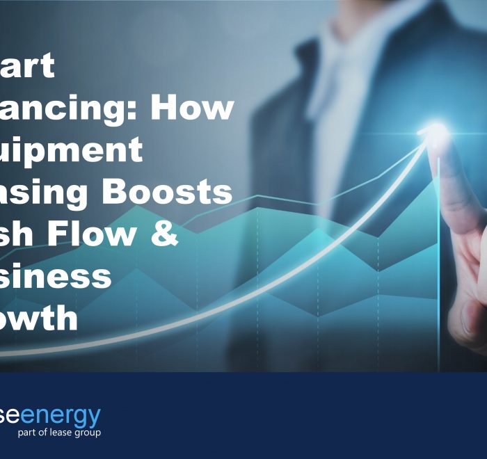 Cover image showing a man in suit in background with a business trajectory chart to illustrate how equipment leasing boosts cash flow and business growth