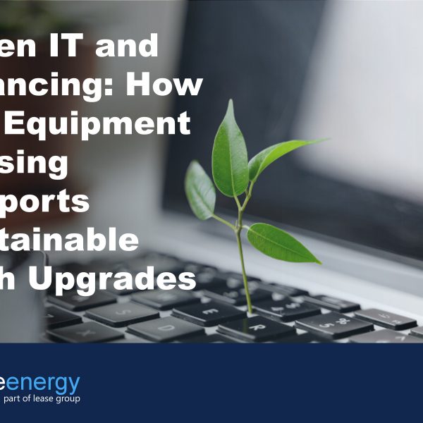 image of a computer keyboard with a small sprouted leaf coming out of it to illustrate the benefits of ICT equipment leasing for green it practices