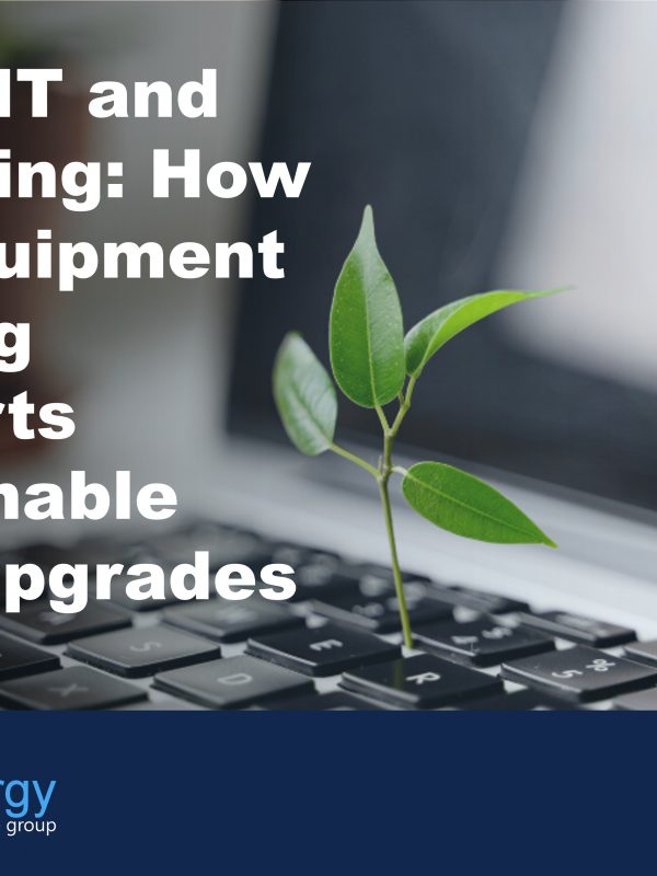 image of a computer keyboard with a small sprouted leaf coming out of it to illustrate the benefits of ICT equipment leasing for green it practices