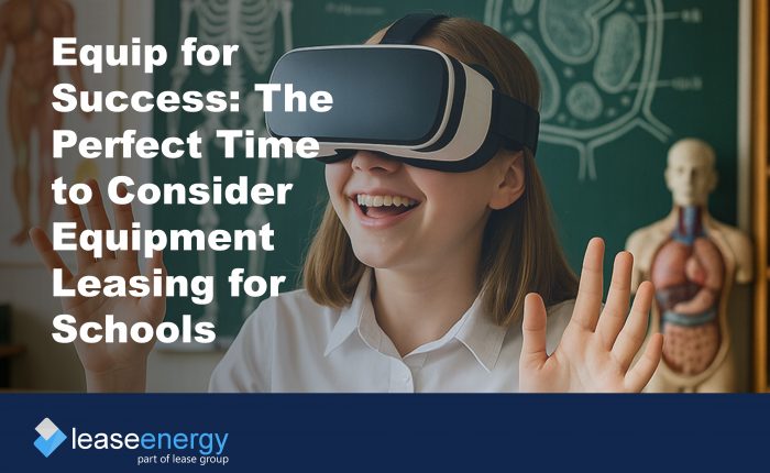 a student with VR headset on to illustrate the benefits of equipment leasing for schools