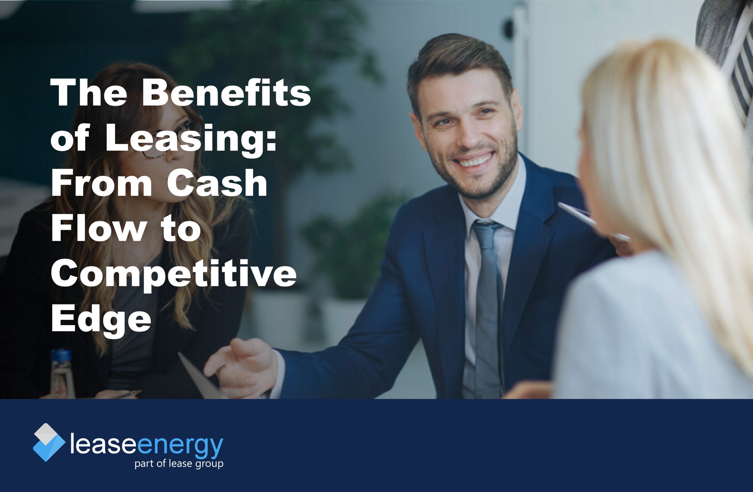 three people talking to illustrate discussing the benefits of leasing